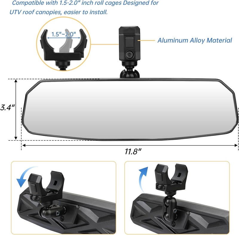 SHEJISI UTV Universal Rear View Mirror for 1.5-2.0 Inch Roll Cage, Compatible with Polaris RZR、Can am Maverick、Honda Pioneer Talon SXS、Kawasaki Mule KRX、Yamaha Wolverine YXZ、Kubota RTV、CF Zforce、Gator - Image 2